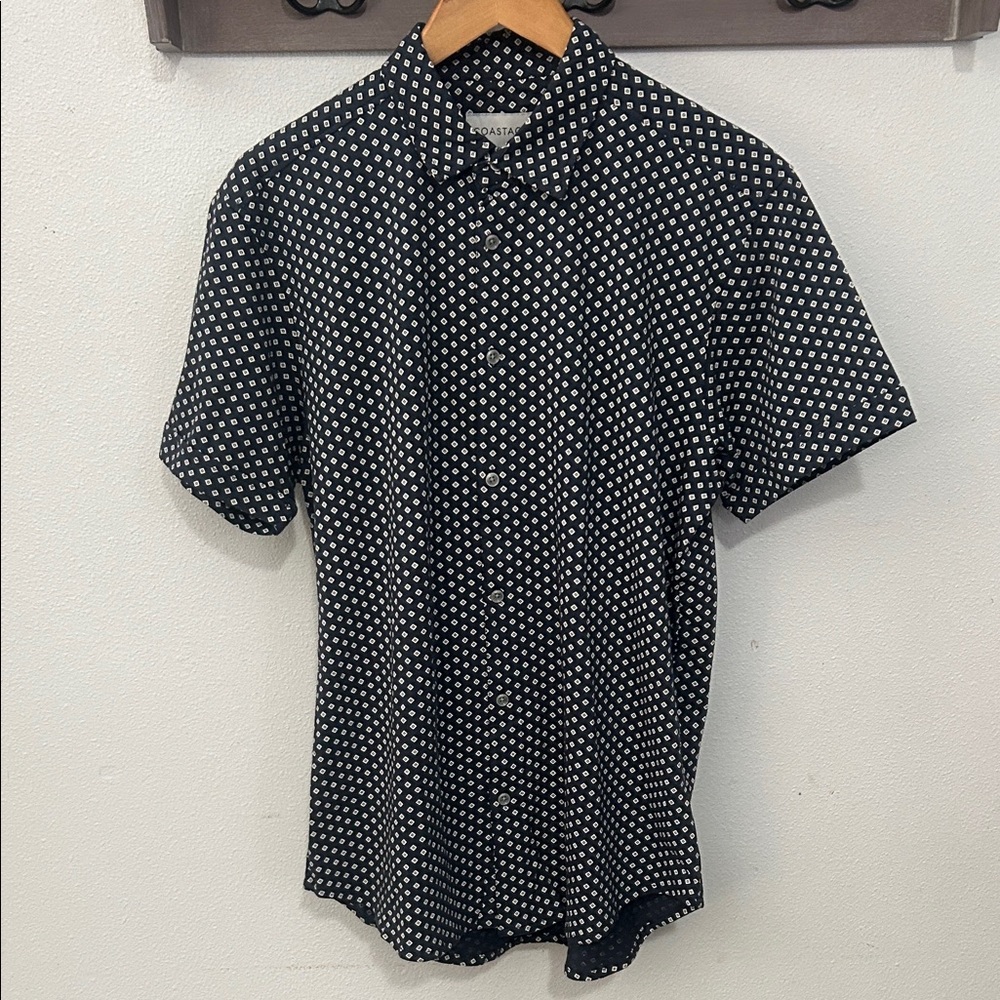Men's Black and White Geometric Button-Down Shirt cotton size medium